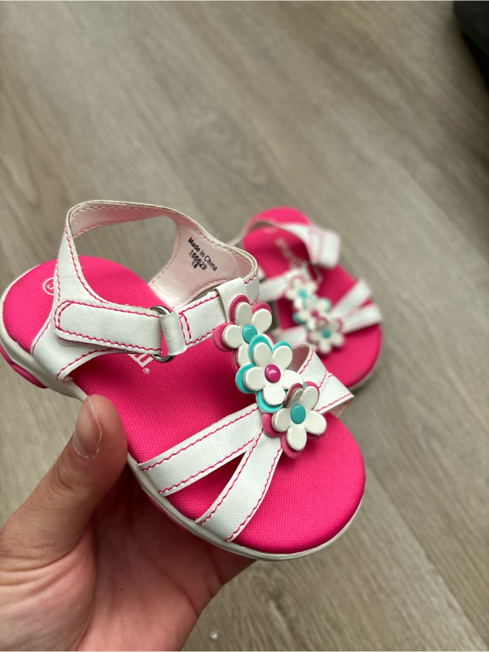 Toddler Girl Pink Floral Sandals - White Trim